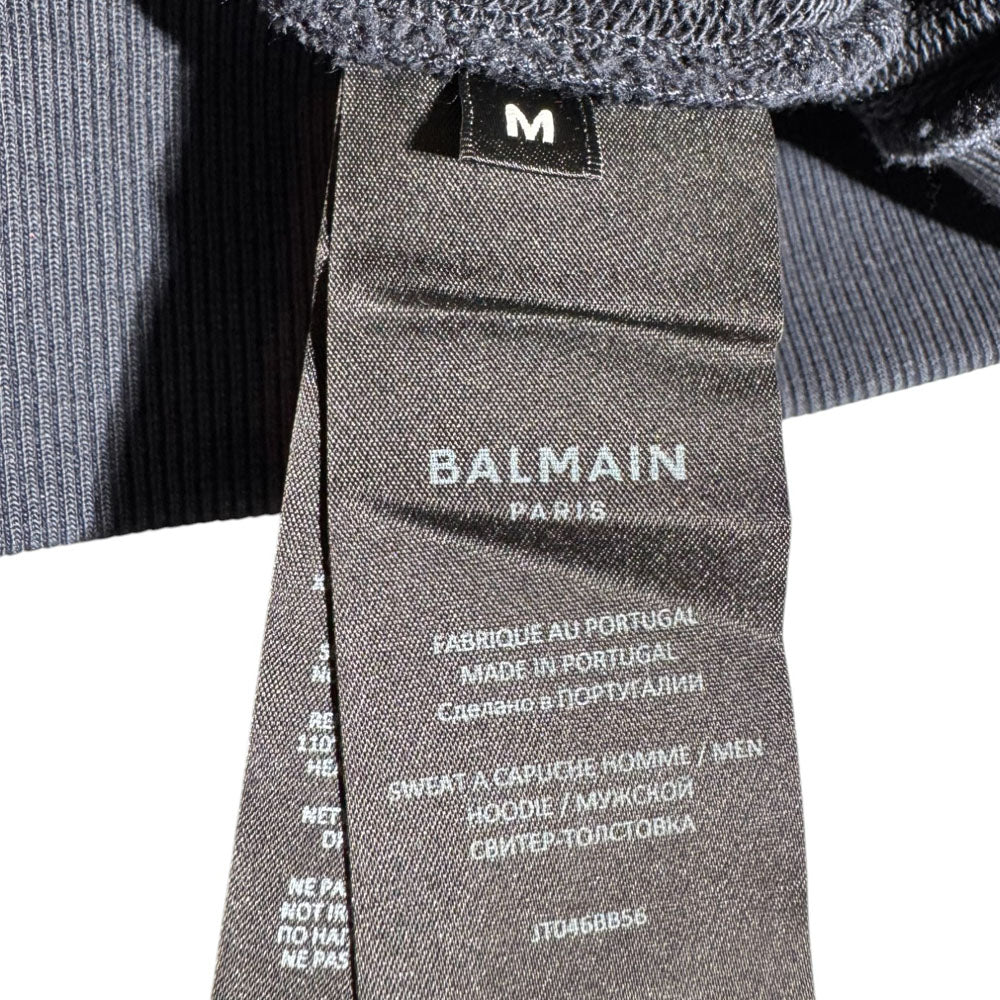 BALMAIN Navy Flocked Lion Pullover Hoodie Size M LHQ650