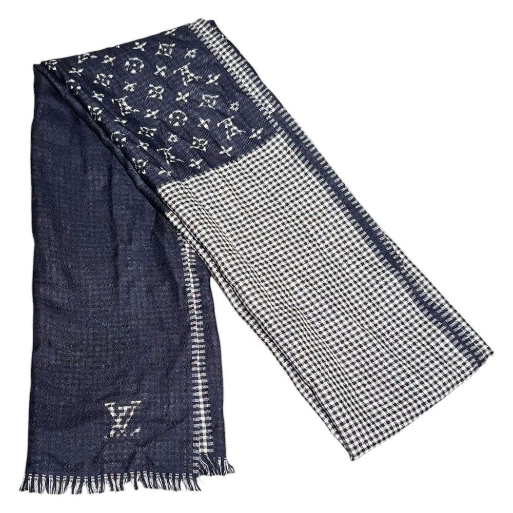 LOUIS VUITTON Navy Blue Monogram Scarf LHQ653