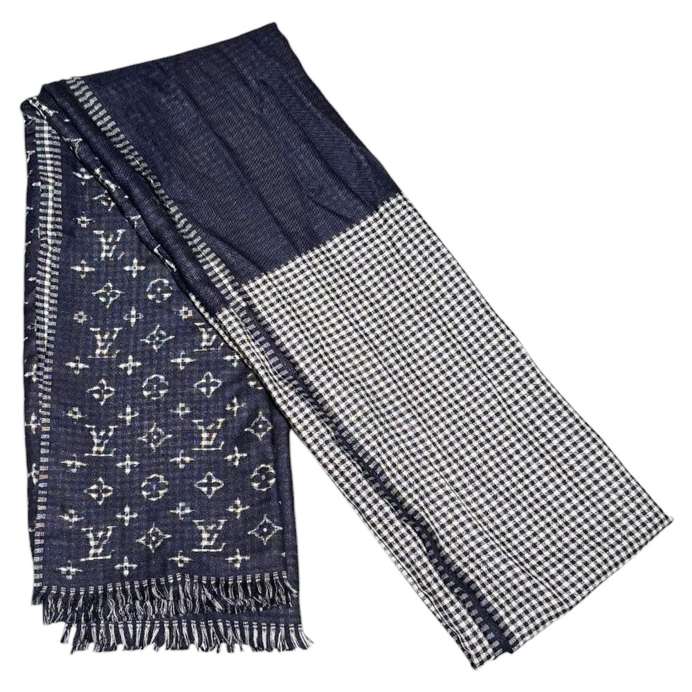 LOUIS VUITTON Navy Blue Monogram Scarf LHQ653