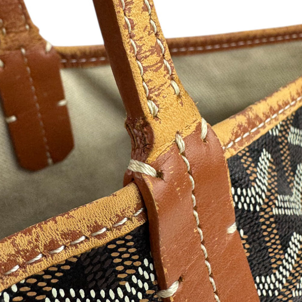 GOYARD Saint Louis Tote Bag MM Black Tan with Pouch LHQ681