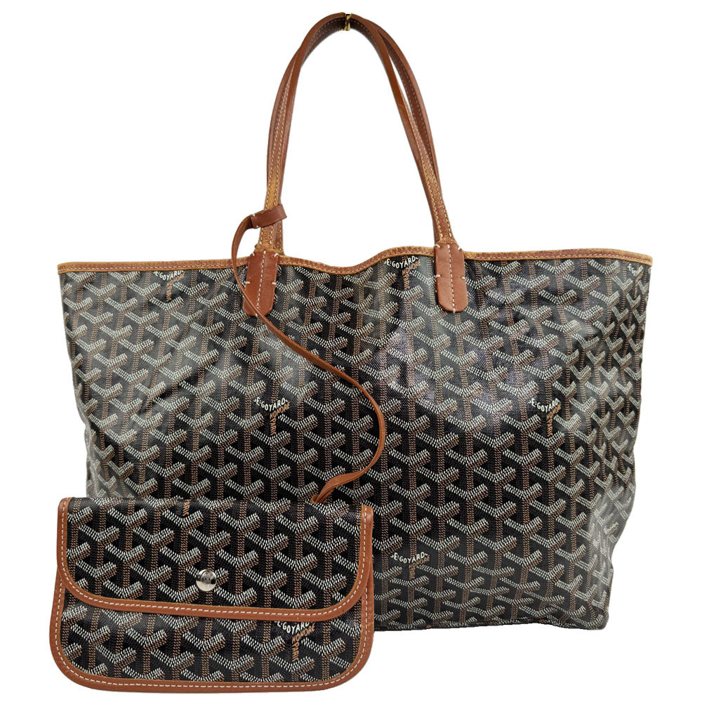 GOYARD Saint Louis Tote Bag MM Black Tan with Pouch LHQ681