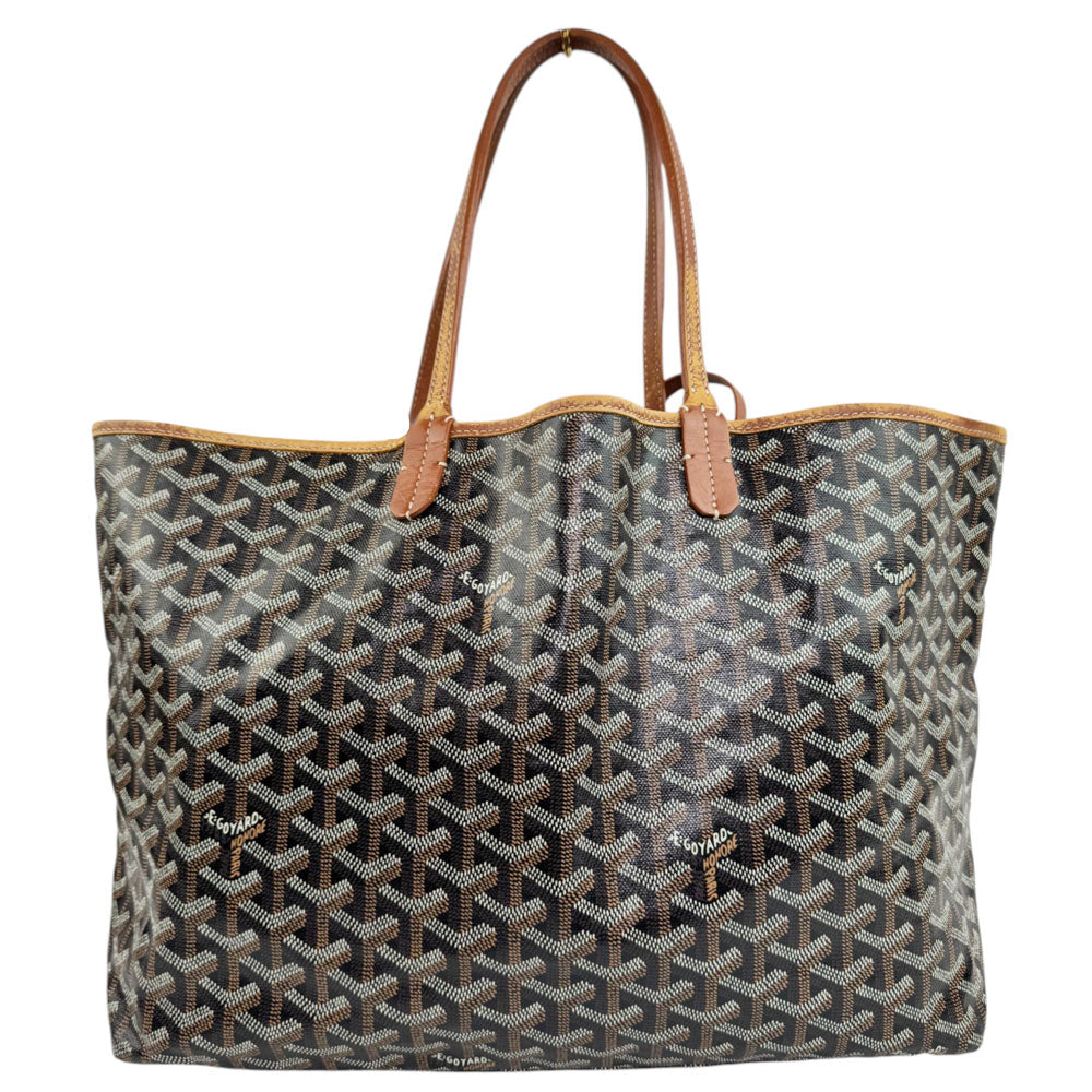 GOYARD Saint Louis Tote Bag MM Black Tan with Pouch LHQ681