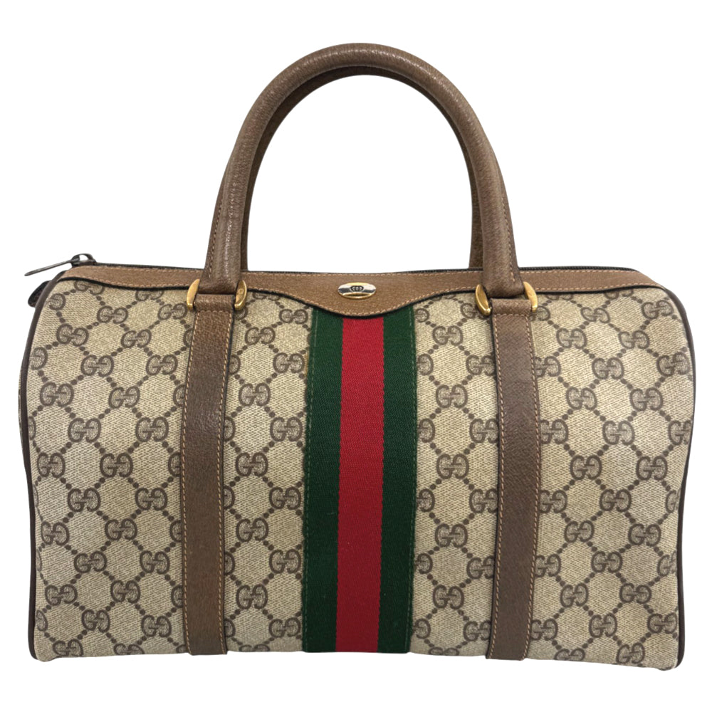 GUCCI GG Brown Sherry Line Boston Bag LHQ682