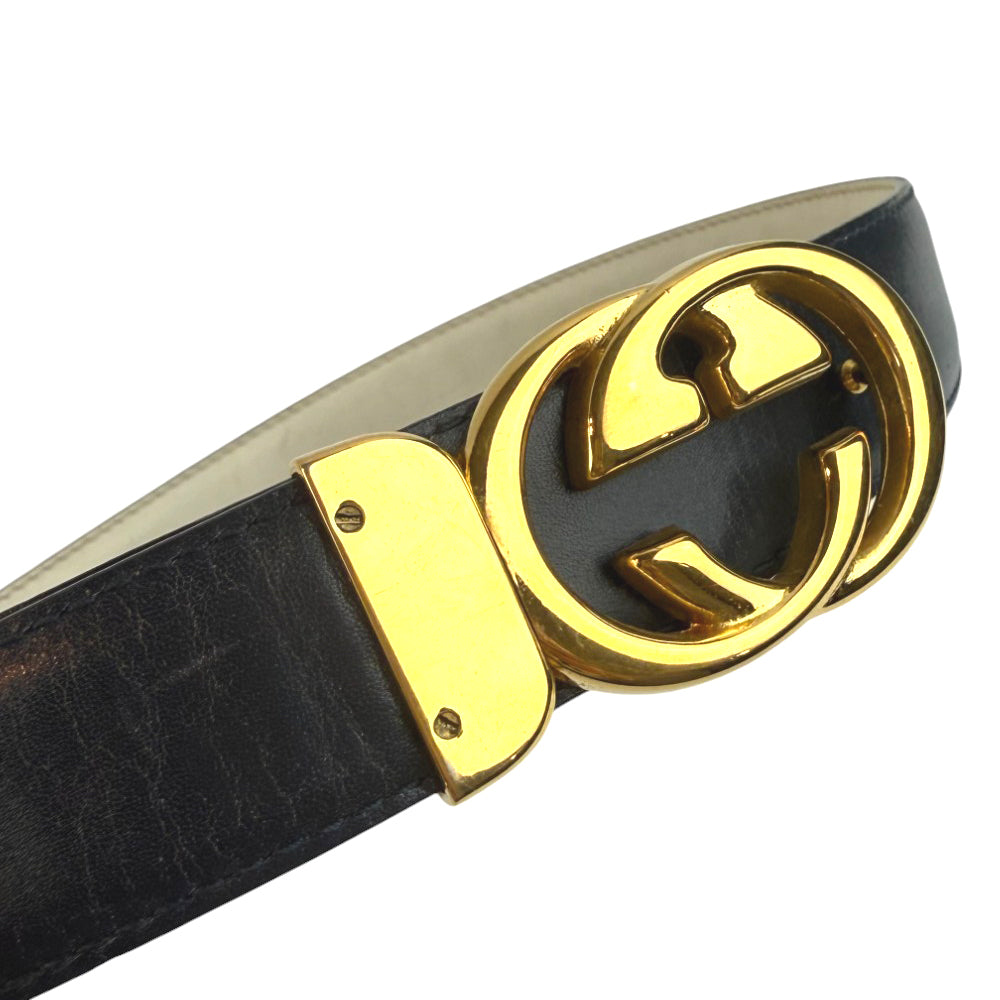 GUCCI GG Interlocking Navy Mens Belt Size 90cm/36" LHQ691