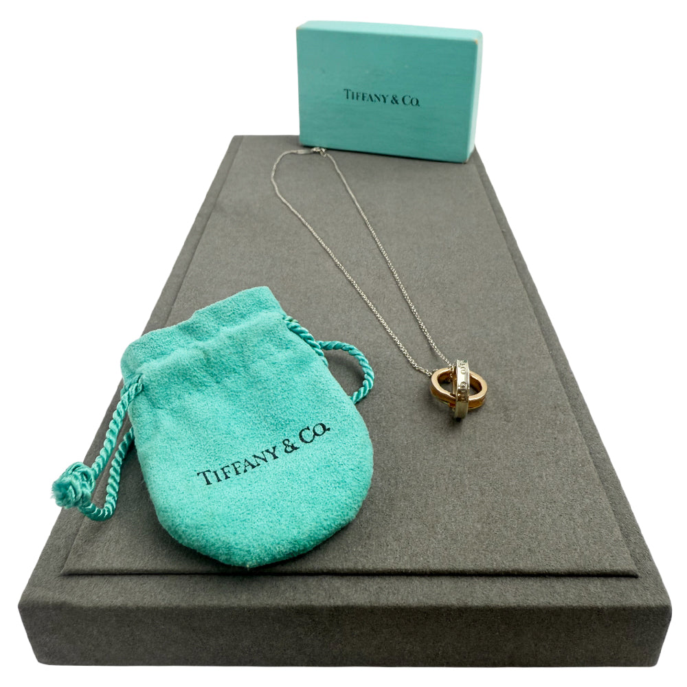 TIFFANY & CO 1837 Rose Gold & Silver Interlocking Rings Necklace LHQ692