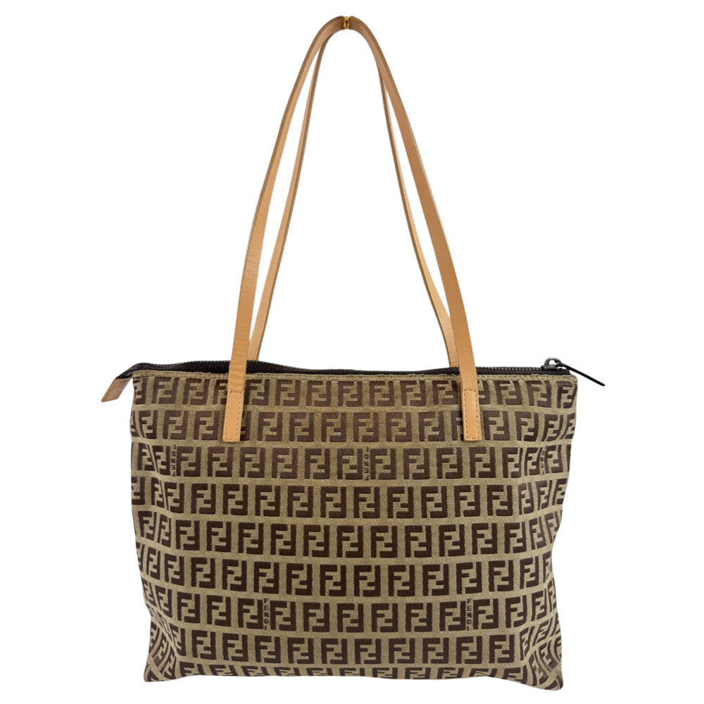 FENDI Zucchino Brown Tote Shoulder Bag LHQ698