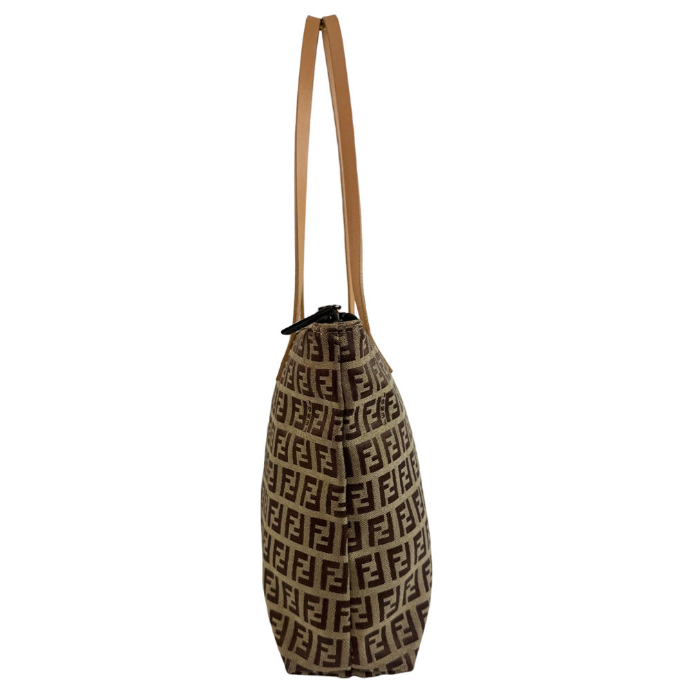 FENDI Zucchino Brown Tote Shoulder Bag LHQ698