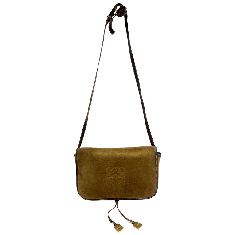 LOEWE Anagram Brown Leather & Suede Shoulder Bag LHQ745