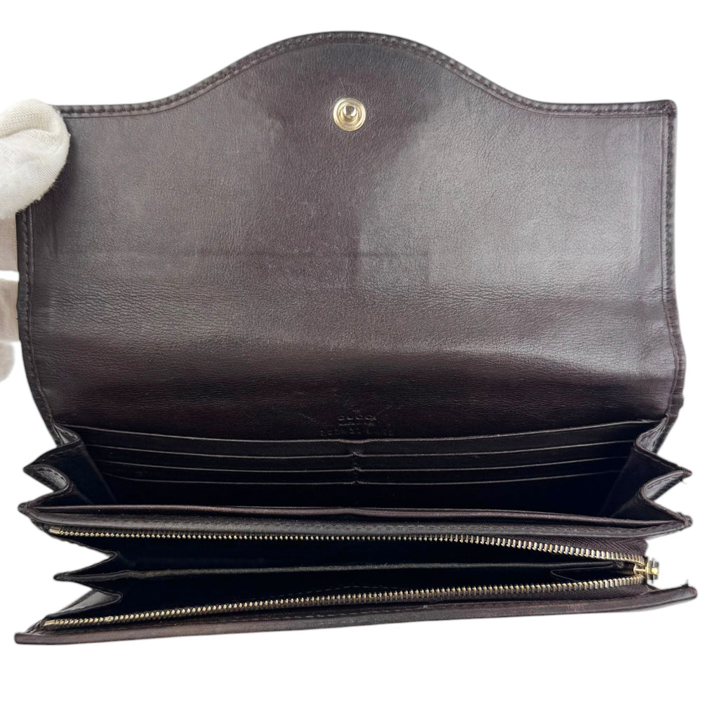 GUCCI Interlocking GG Brown Leather Guccissima Purse LHQ749
