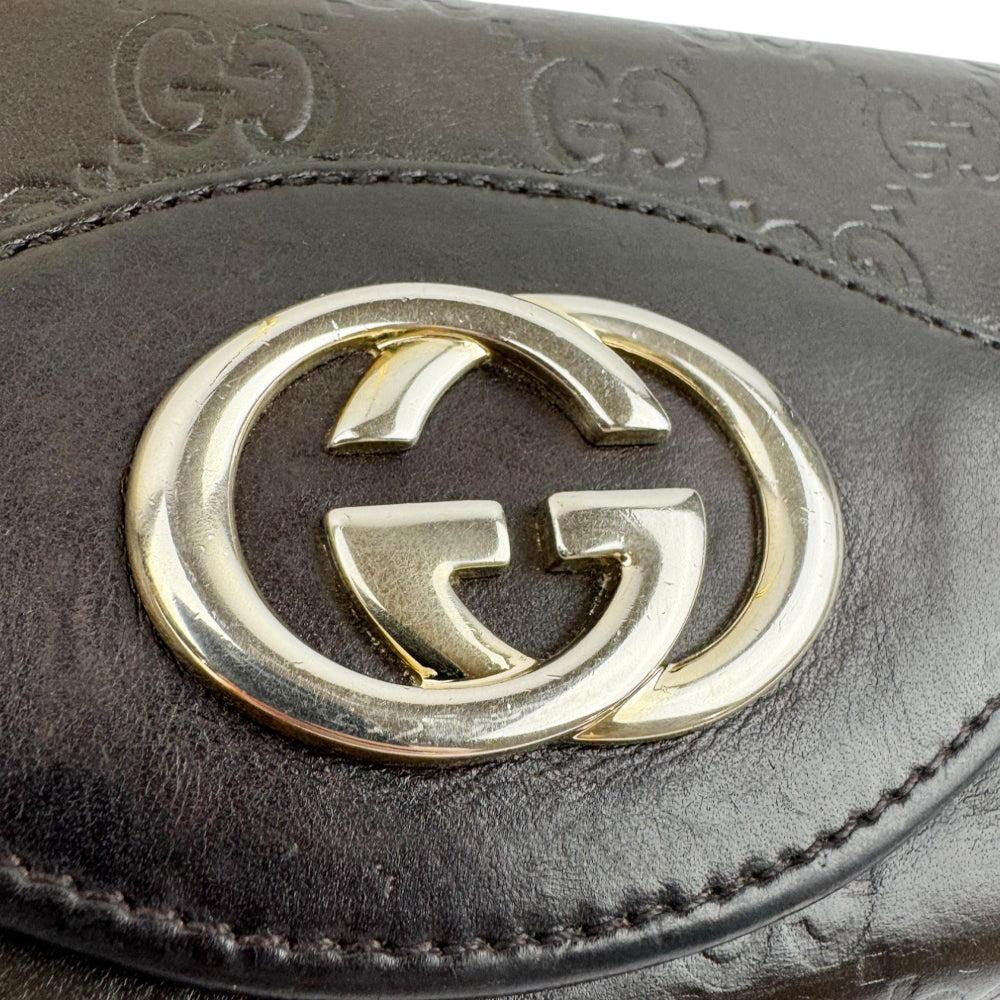 GUCCI Interlocking GG Brown Leather Guccissima Purse LHQ749