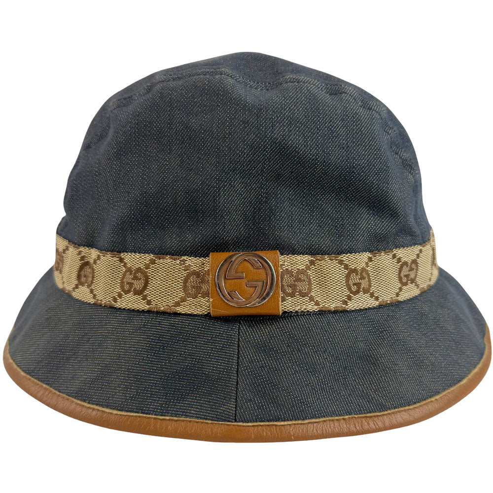 GUCCI Interlocking GG Navy Denim Bucket Hat Size M LHQ751