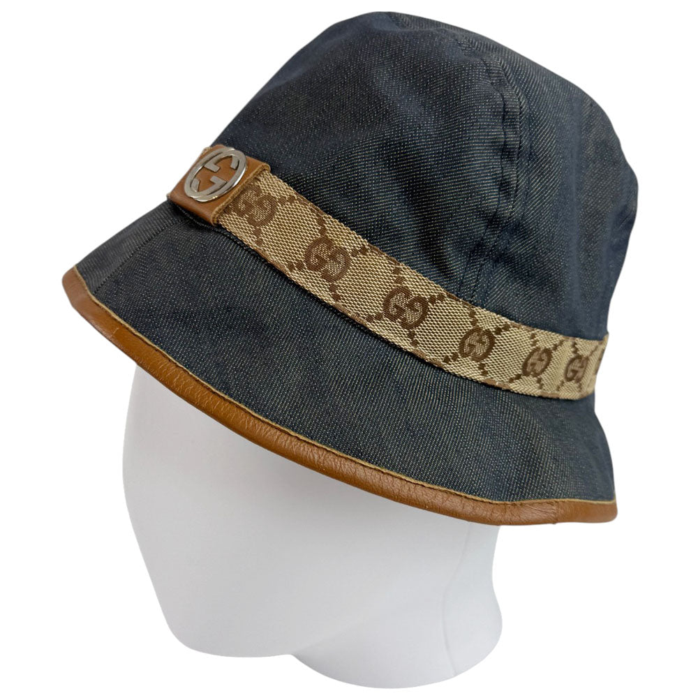 GUCCI Interlocking GG Navy Denim Bucket Hat Size M LHQ751