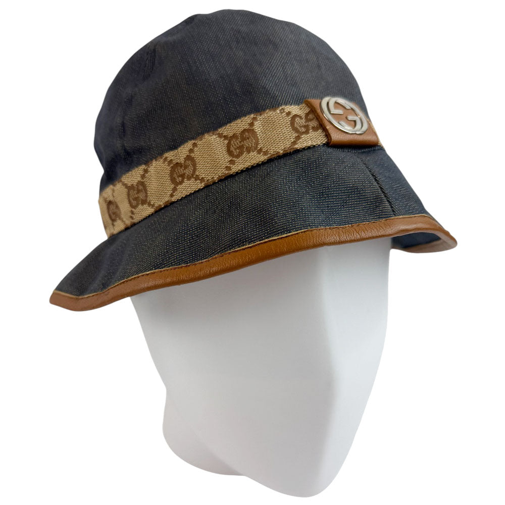 GUCCI Interlocking GG Navy Denim Bucket Hat Size M LHQ751