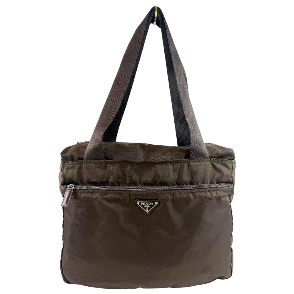 PRADA Khaki Brown Nylon Shoulder Bag LHQ752
