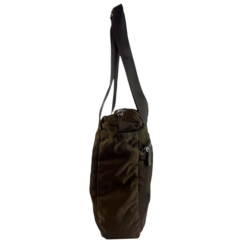 PRADA Khaki Brown Nylon Shoulder Bag LHQ752