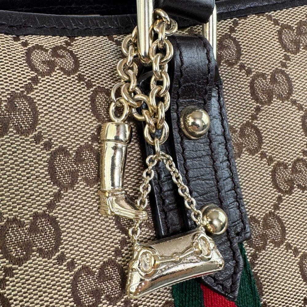 GUCCI GG Supreme Brown Canvas Sherry Line Tote Shoulder Bag LHQ759