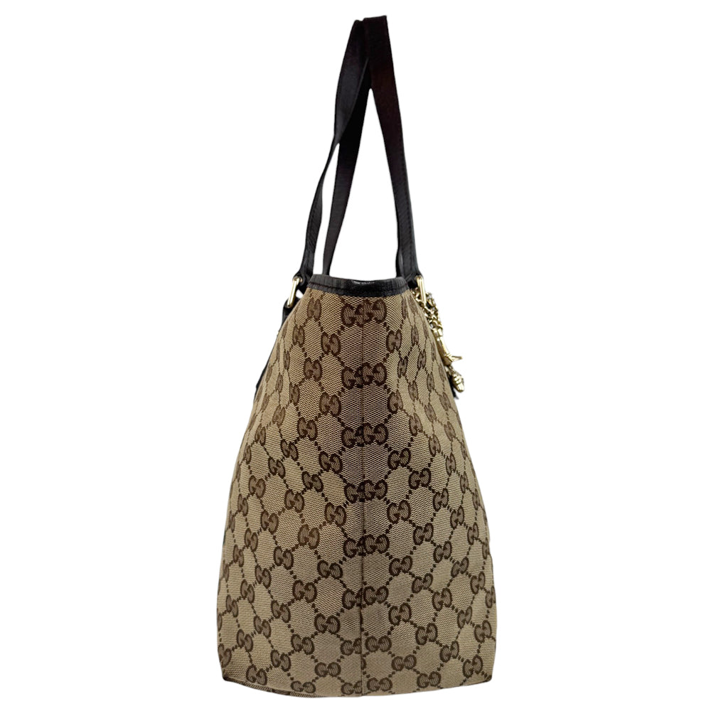 GUCCI GG Supreme Brown Canvas Sherry Line Tote Shoulder Bag LHQ759