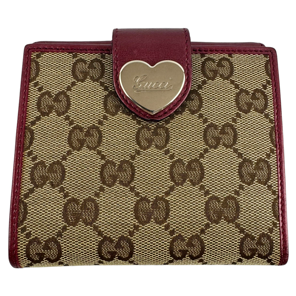 GUCCI GG Canvas Pink Leather Bifold Heart Purse LHQ767