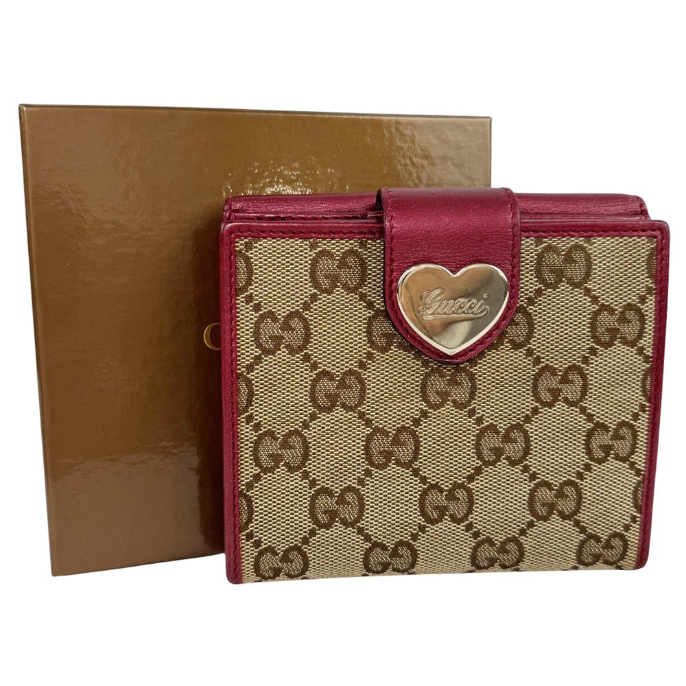 GUCCI GG Canvas Pink Leather Bifold Heart Purse LHQ767