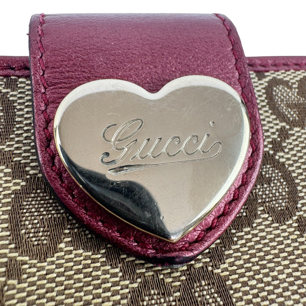 GUCCI GG Canvas Pink Leather Bifold Heart Purse LHQ767