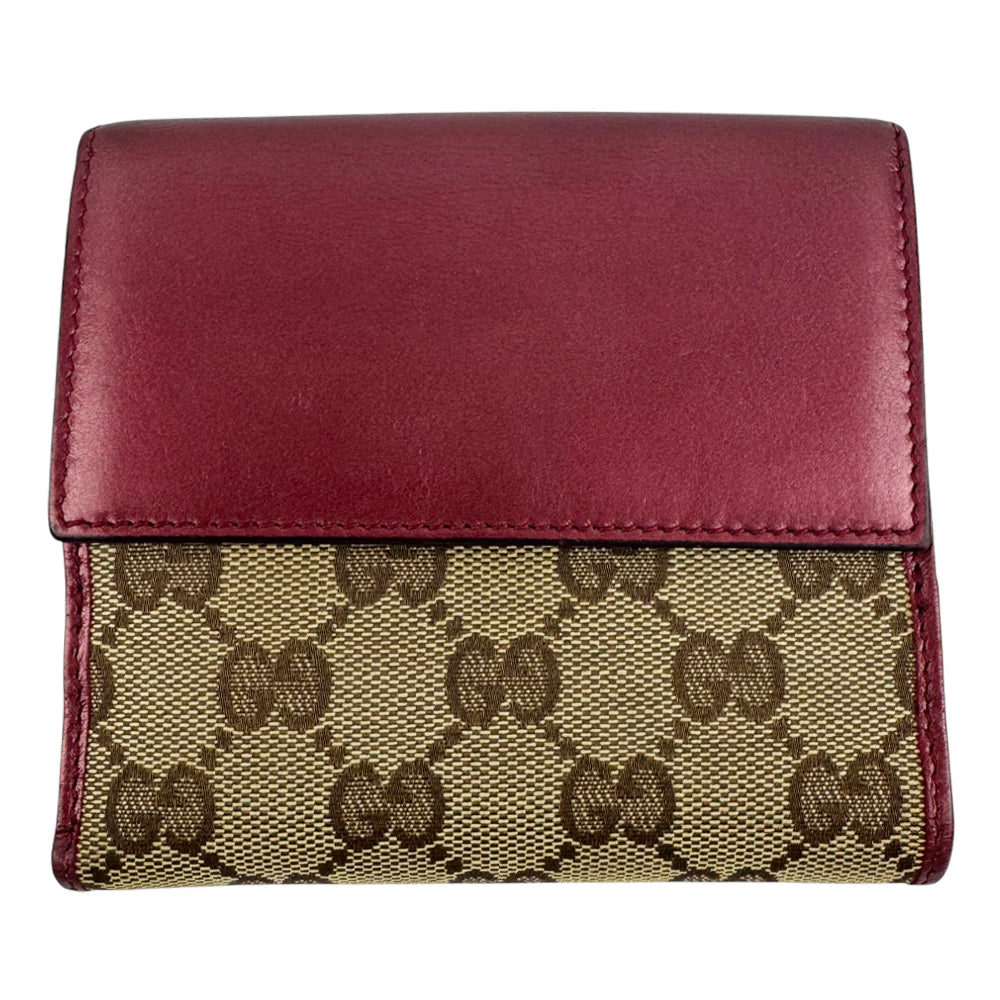 GUCCI GG Canvas Pink Leather Bifold Heart Purse LHQ767
