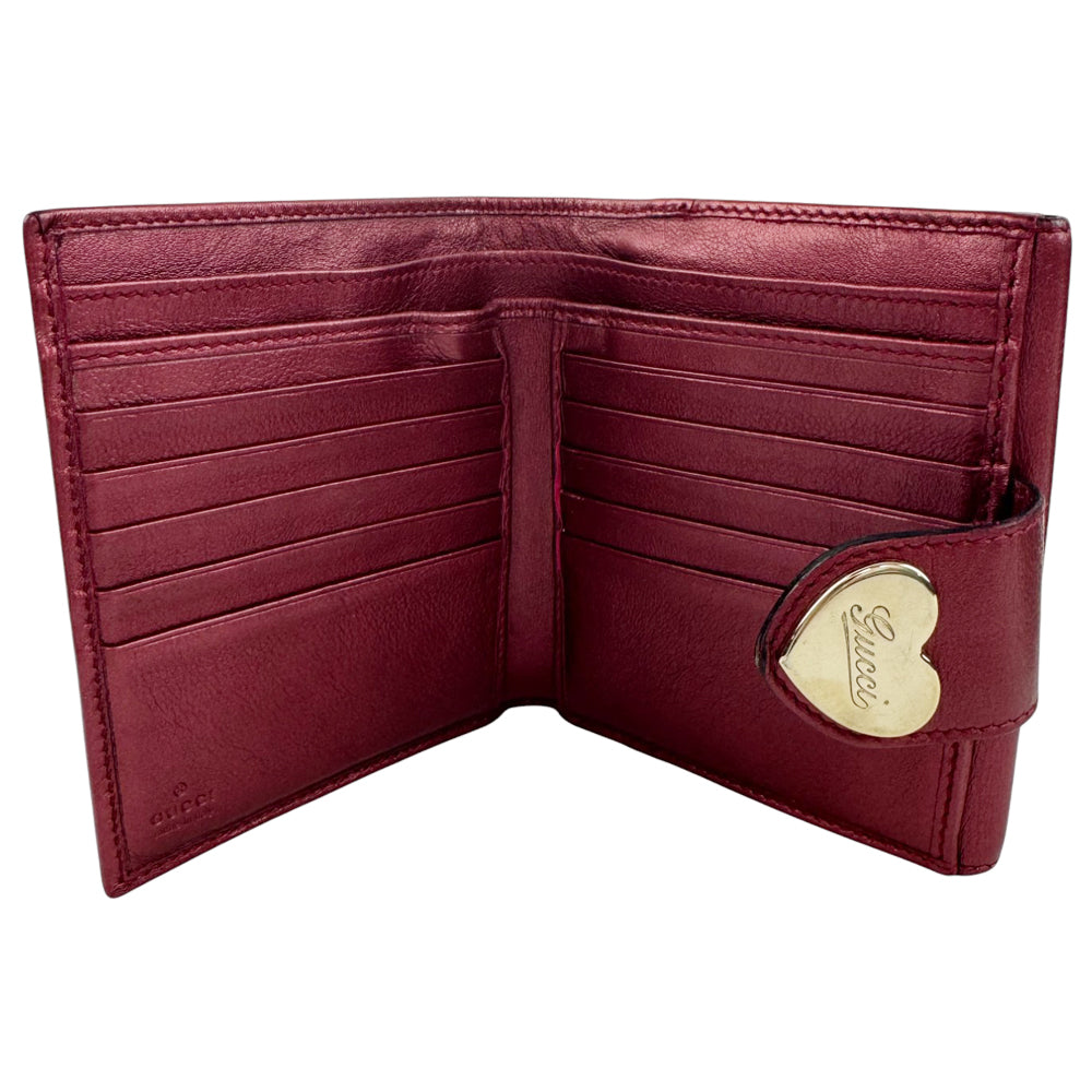 GUCCI GG Canvas Pink Leather Bifold Heart Purse LHQ767
