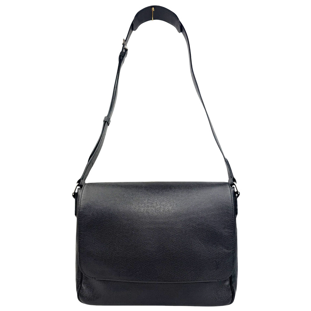LOUIS VUITTON Taiga Black Leather Roman Shoulder Crossbody Bag LHQ789