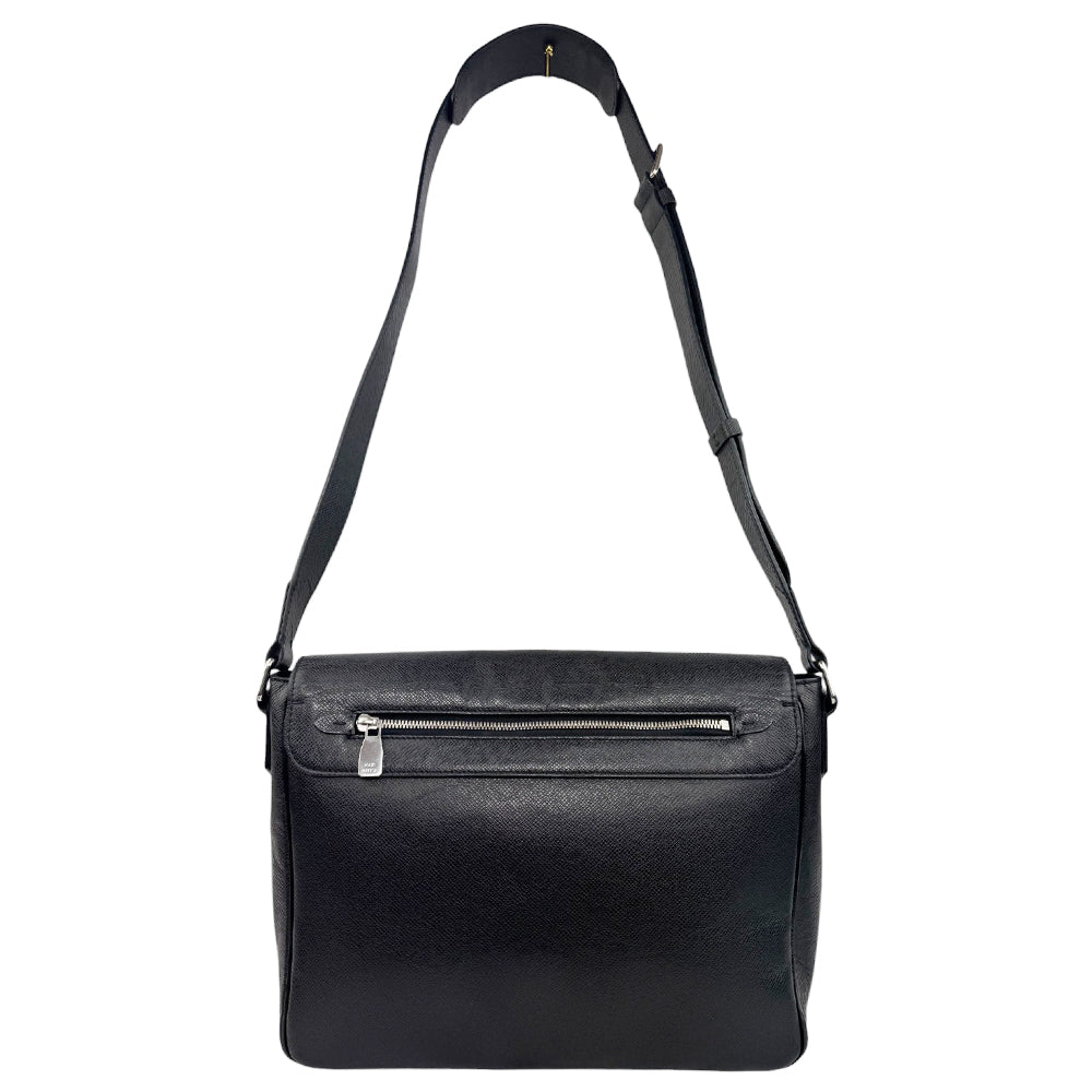 LOUIS VUITTON Taiga Black Leather Roman Shoulder Crossbody Bag LHQ789