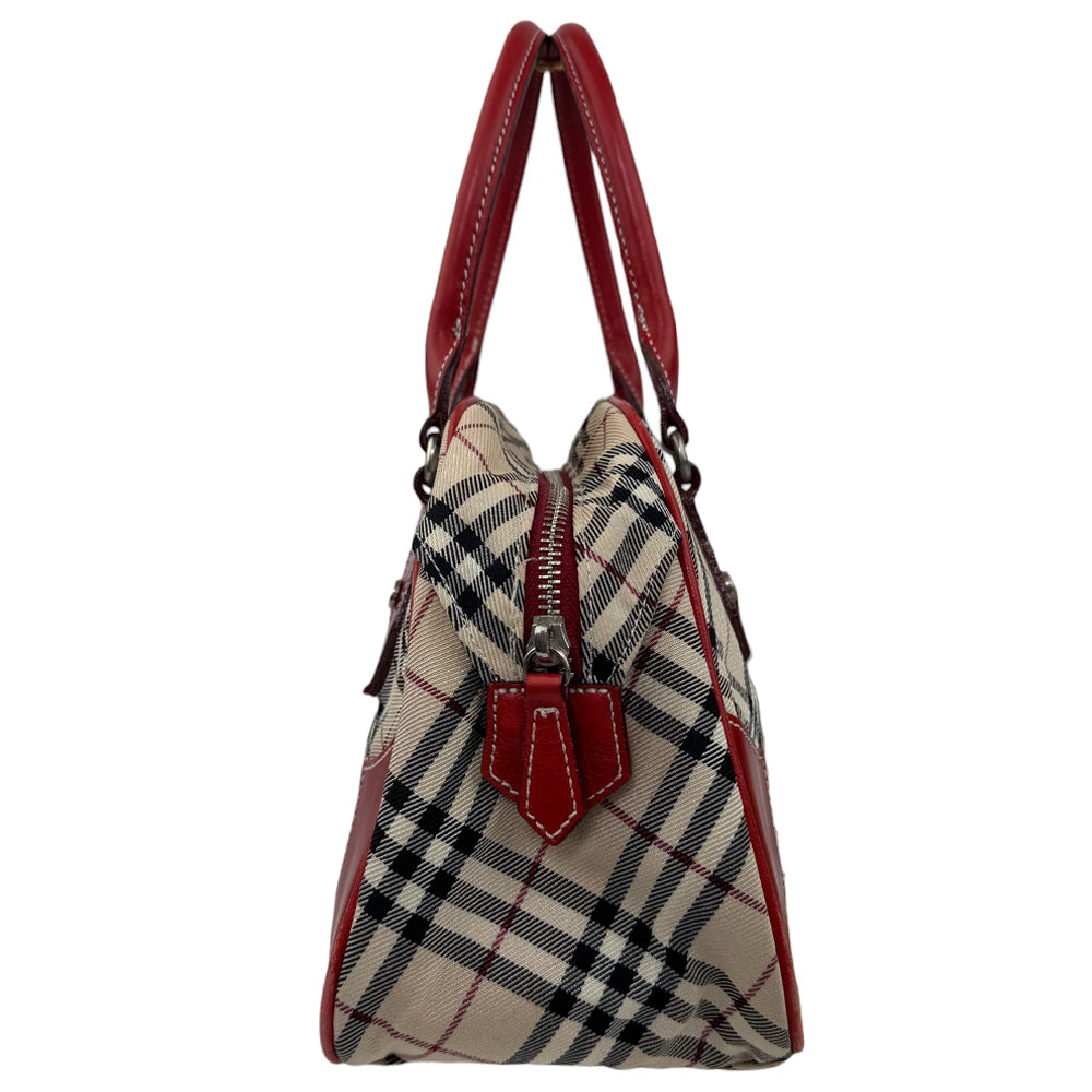 BURBERRY Blue Label Nova Check Red Leather Mini Boston Bag LHQ793