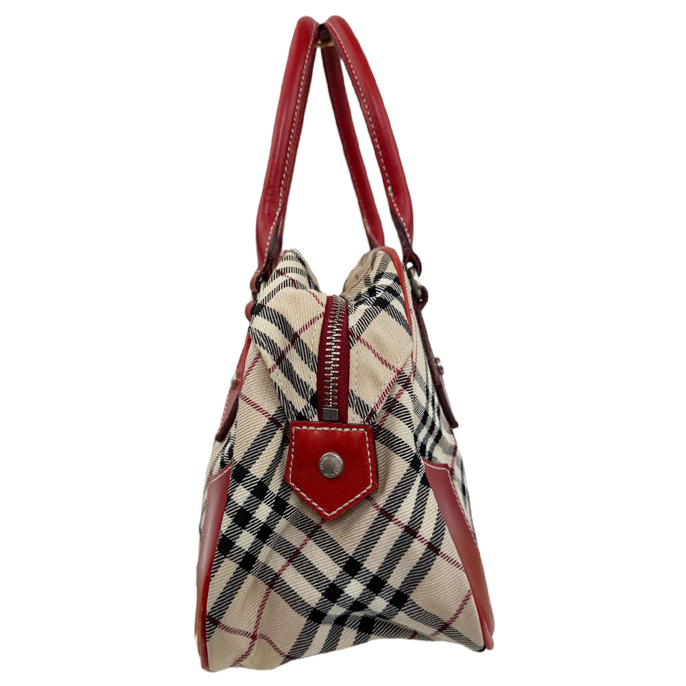 BURBERRY Blue Label Nova Check Red Leather Mini Boston Bag LHQ793
