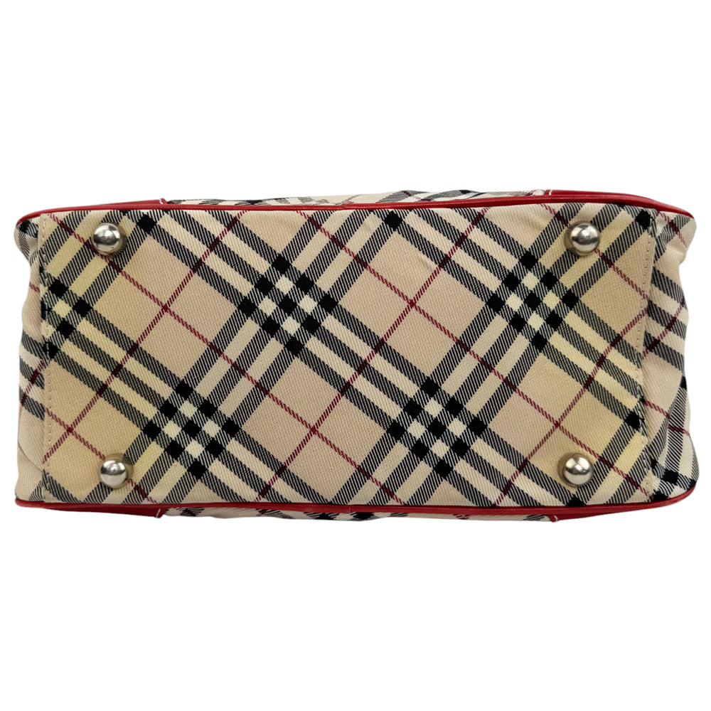 BURBERRY Blue Label Nova Check Red Leather Mini Boston Bag LHQ793