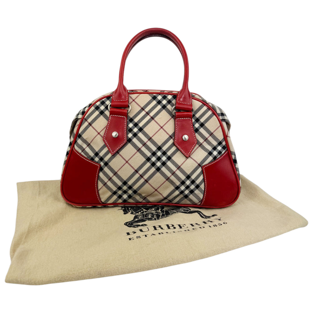 BURBERRY Blue Label Nova Check Red Leather Mini Boston Bag LHQ793