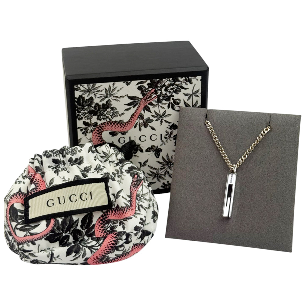 GUCCI Silver G Bar Necklace LHQ803