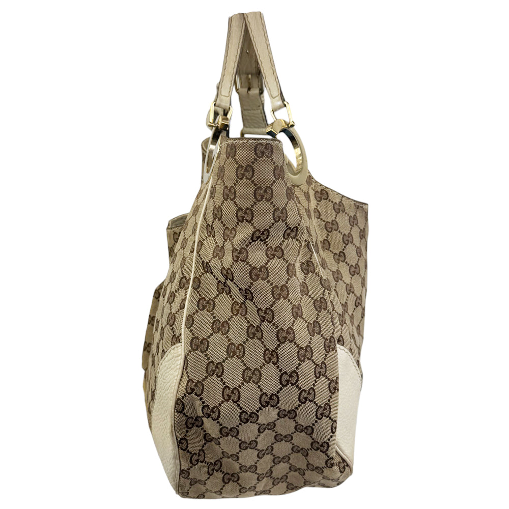GUCCI GG Supreme Charlotte Beige Canvas Shoulder Bag LHQ806
