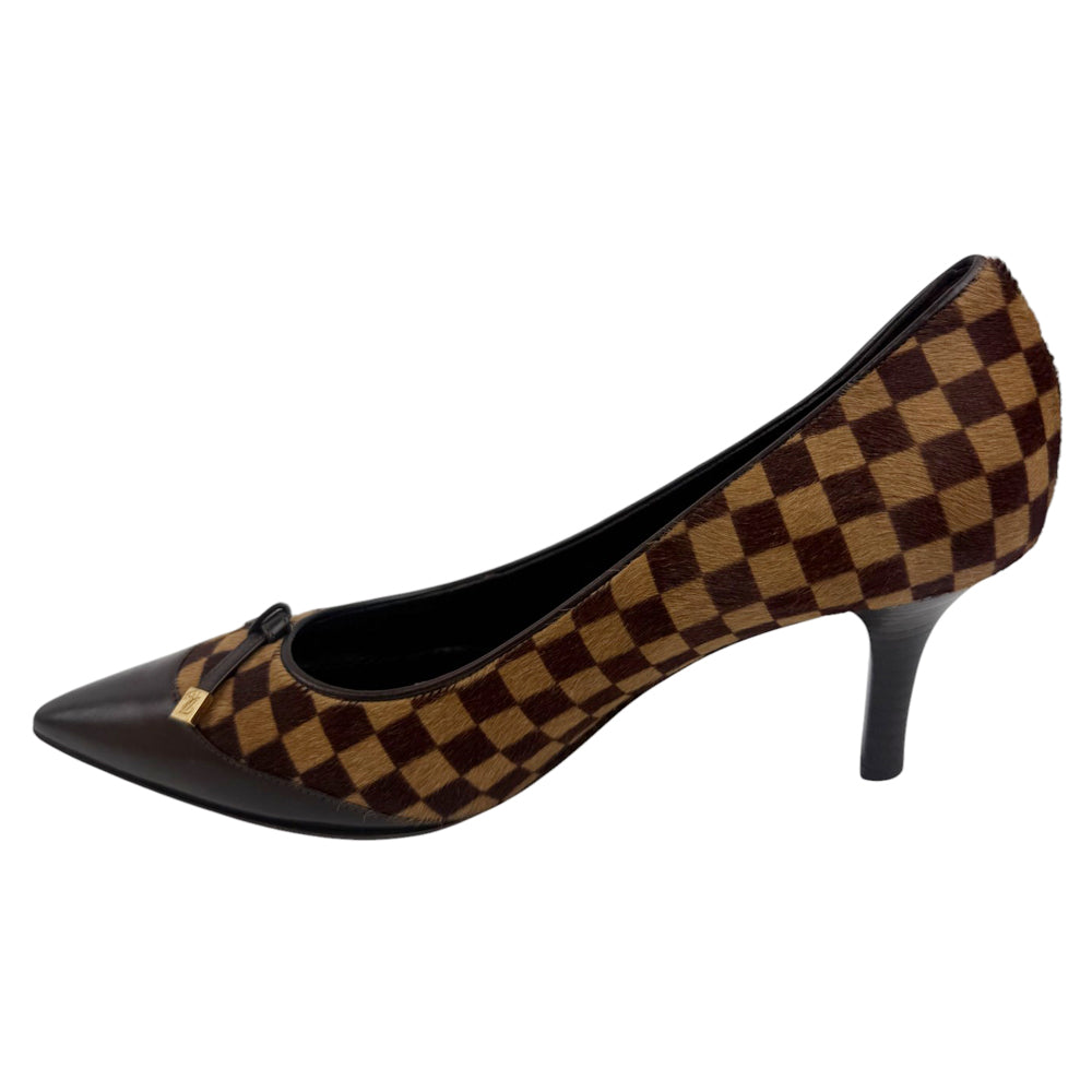LOUIS VUITTON Damier Ebene Ponytail Heels Size 4.5 UK LHQ808