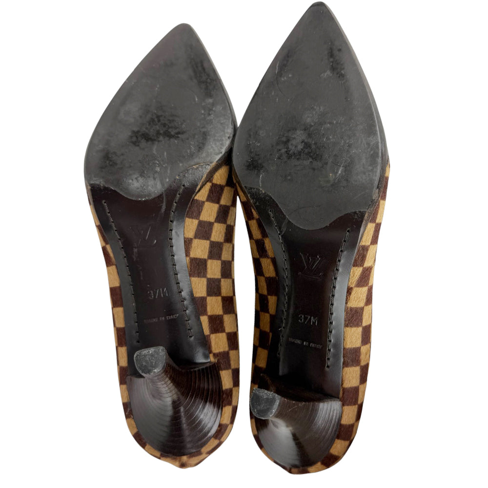 LOUIS VUITTON Damier Ebene Ponytail Heels Size 4.5 UK LHQ808