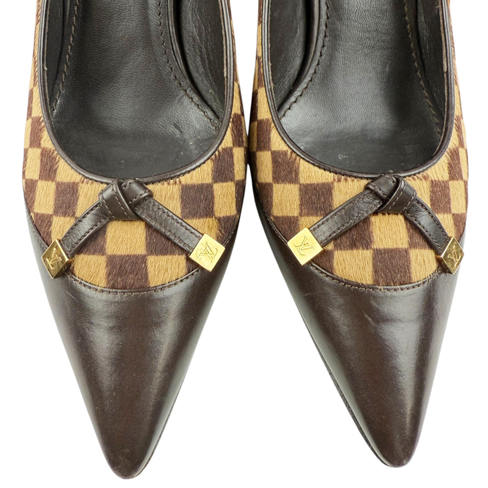 LOUIS VUITTON Damier Ebene Ponytail Heels Size 4.5 UK LHQ808