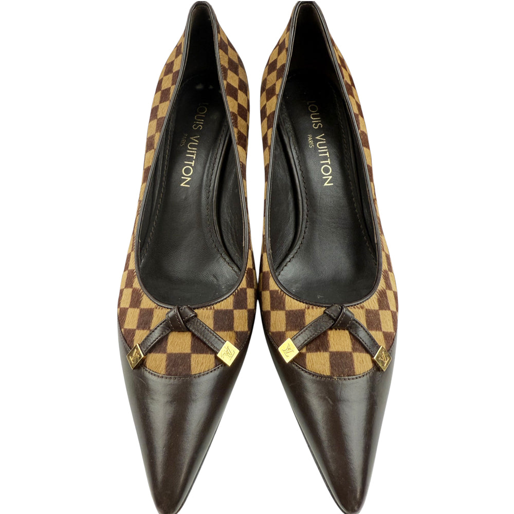 LOUIS VUITTON Damier Ebene Ponytail Heels Size 4.5 UK LHQ808
