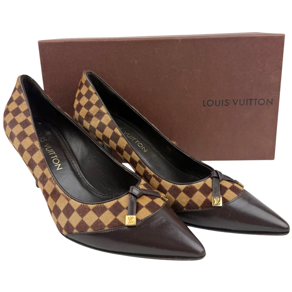 LOUIS VUITTON Damier Ebene Ponytail Heels Size 4.5 UK LHQ808