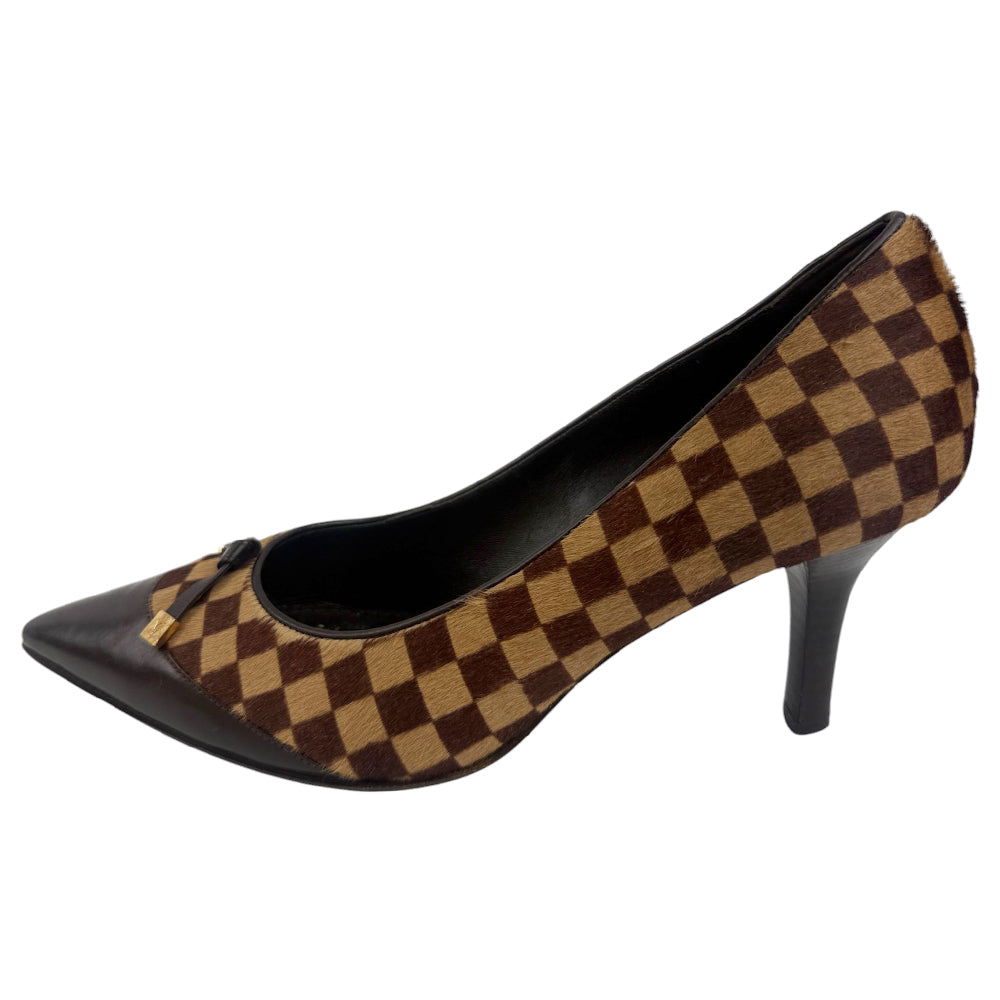 LOUIS VUITTON Damier Ebene Ponytail Heels Size 4.5 UK LHQ808