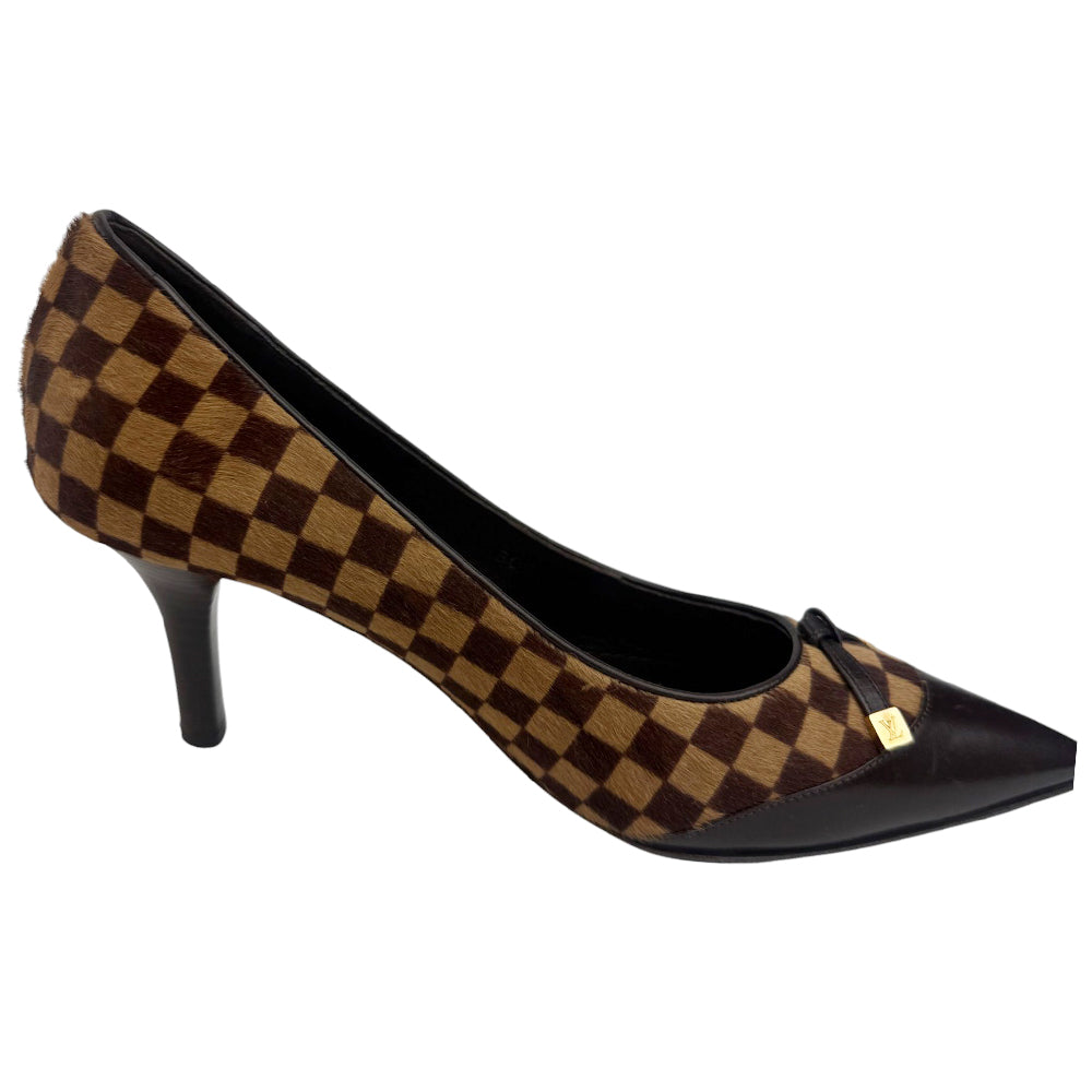 LOUIS VUITTON Damier Ebene Ponytail Heels Size 4.5 UK LHQ808