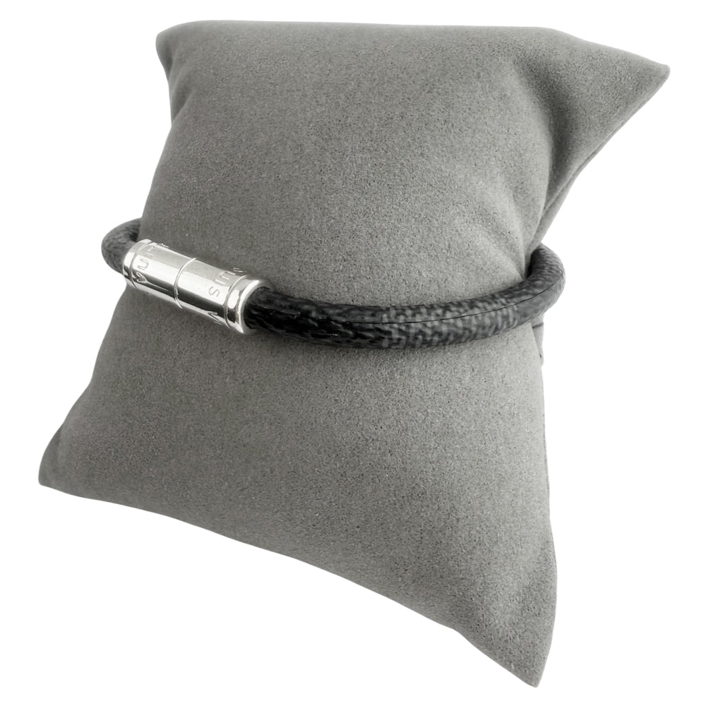 LOUIS VUITTON Damier Graphite Silver LV Keep It Bracelet LHQ809