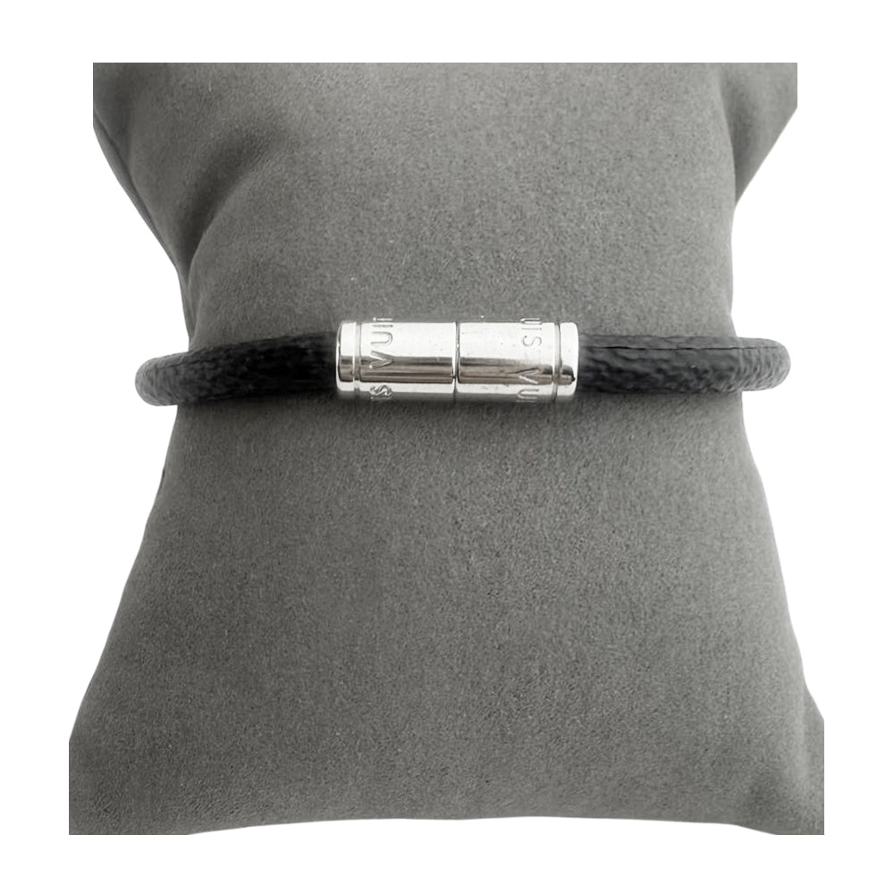LOUIS VUITTON Damier Graphite Silver LV Keep It Bracelet LHQ809