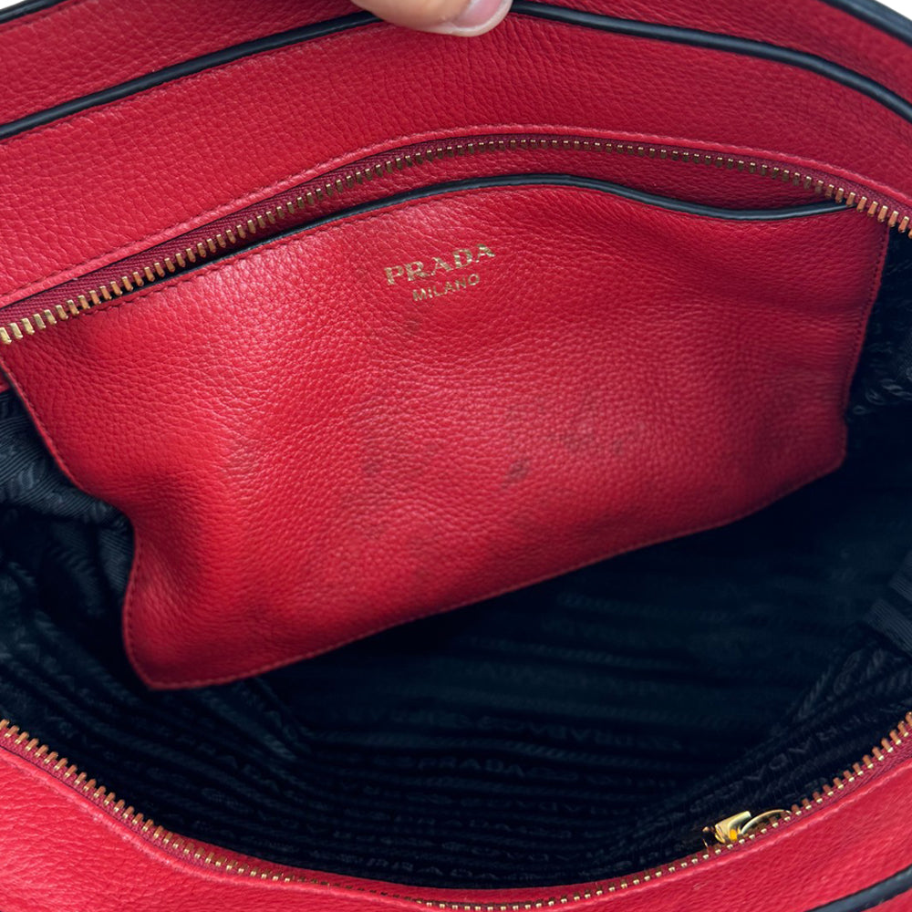 PRADA Vitello Red Leather Tote Bag LHQ810