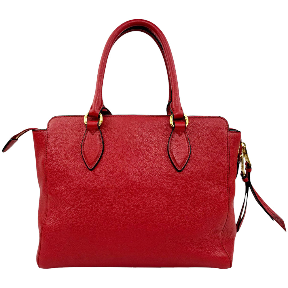 PRADA Vitello Red Leather Tote Bag LHQ810