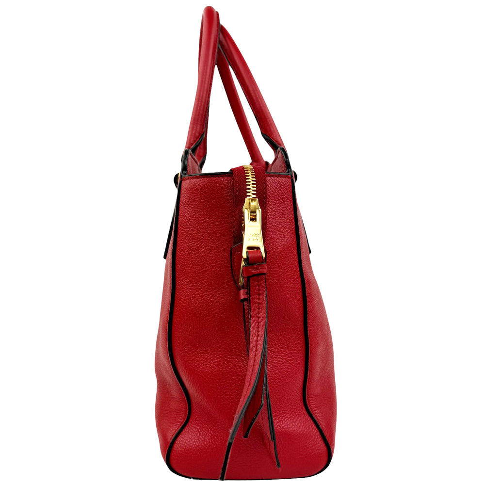 PRADA Vitello Red Leather Tote Bag LHQ810