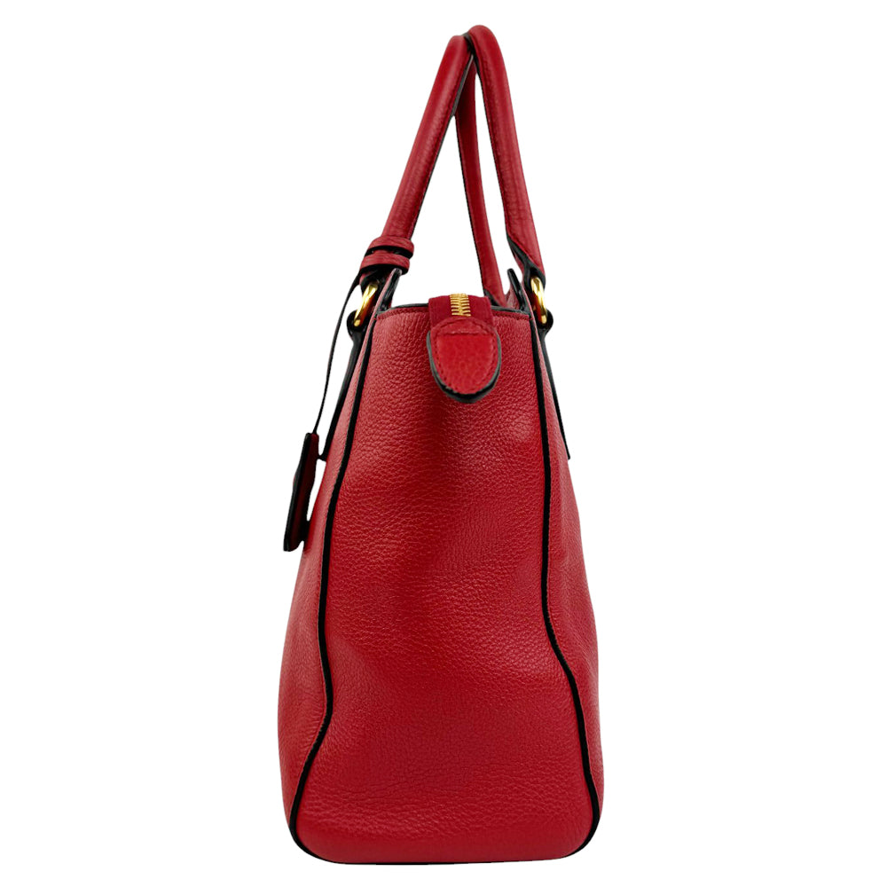 PRADA Vitello Red Leather Tote Bag LHQ810