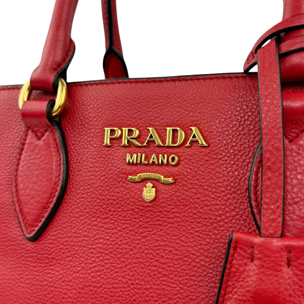 PRADA Vitello Red Leather Tote Bag LHQ810