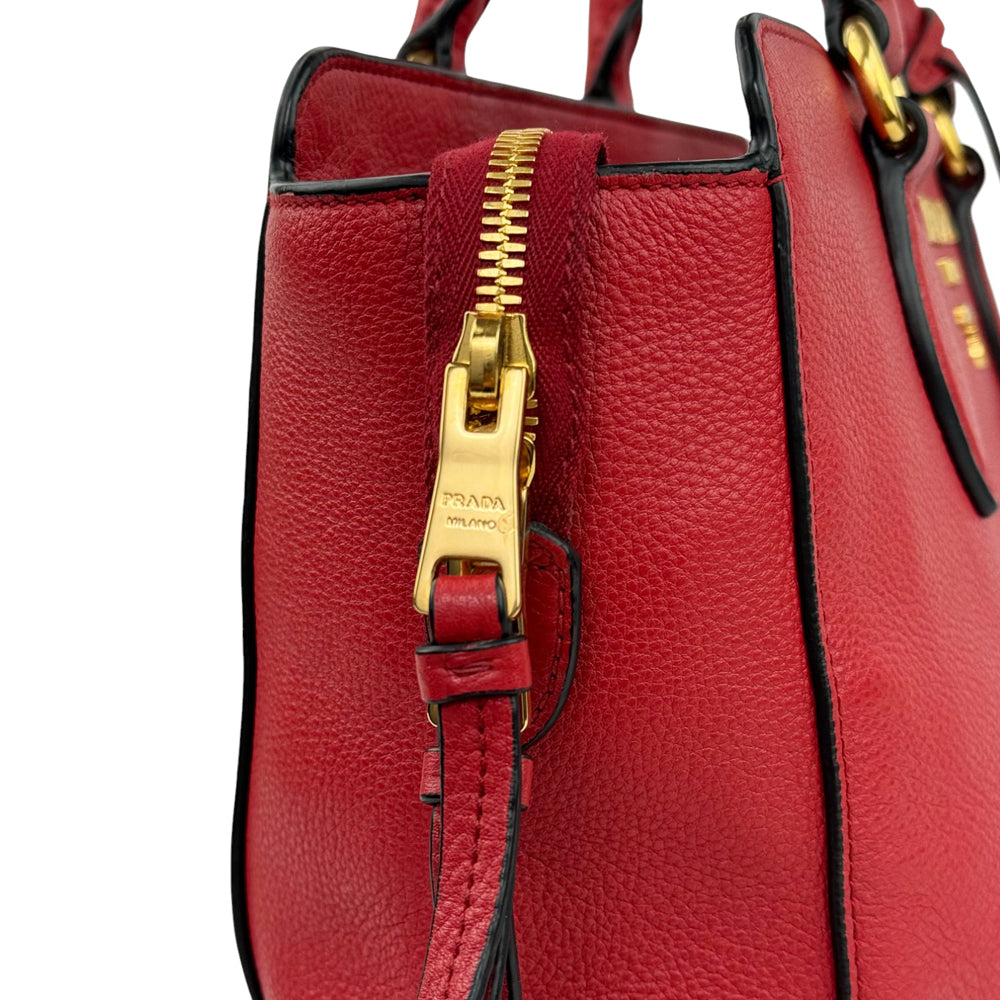 PRADA Vitello Red Leather Tote Bag LHQ810