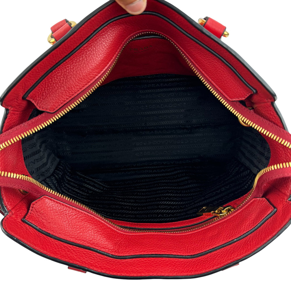 PRADA Vitello Red Leather Tote Bag LHQ810